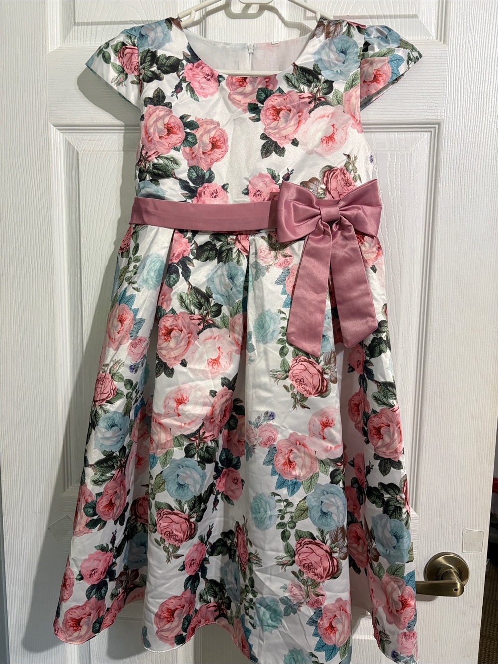 Source Unknown White Floral Dress with Pink and Blue Accents